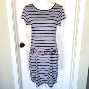 Grey and Blue Striped Dress